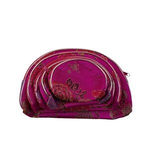 *Make-Up Accessory Bag Hot Pink Floral Asian Inspired Zip Travel Coquette Set-5